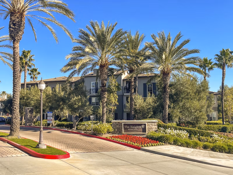 The Heights at Chino Hills Apartments: Welcoming entry signage in a luxury apartment community nestled in serene Chino Hills