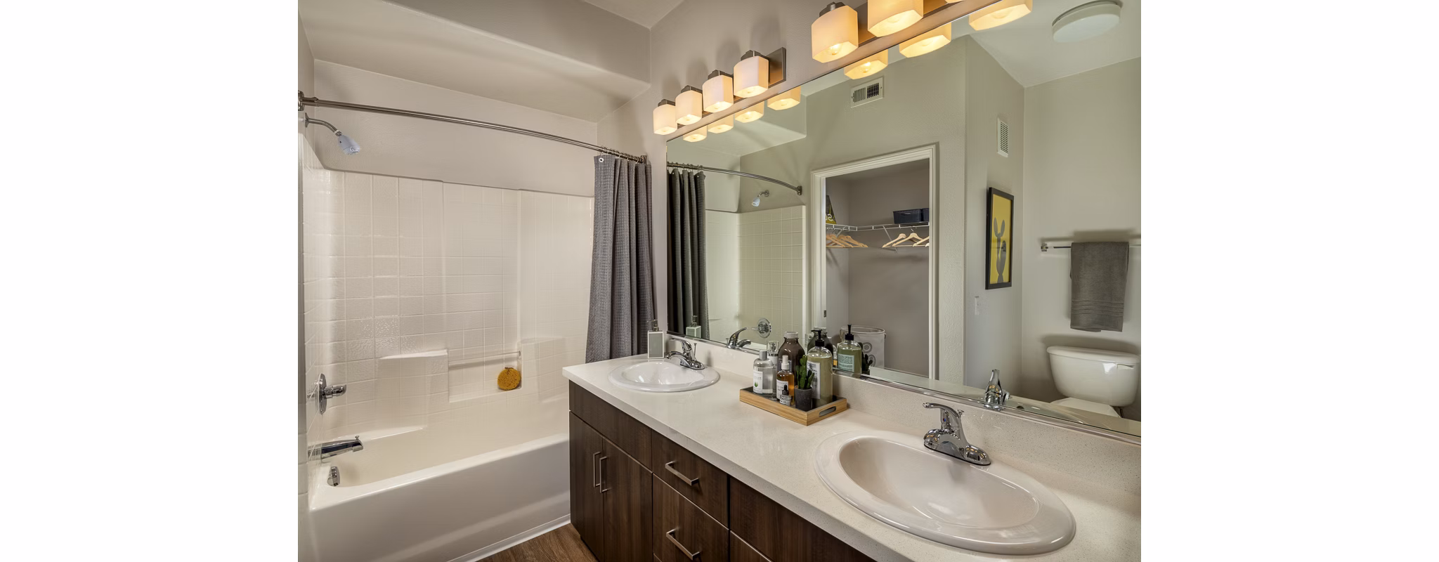 Modern bathroom with stylish fixtures at The Heights at Chino Hills Apartments
