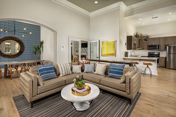 Clubhouse lobby with modern seating and decor at The Heights at Chino Hills Apartments