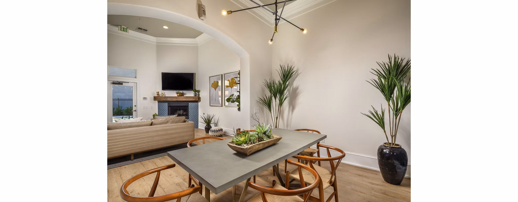 Clubhouse lobby featuring elegant seating and modern decor at The Heights at Chino Hills Apartments
