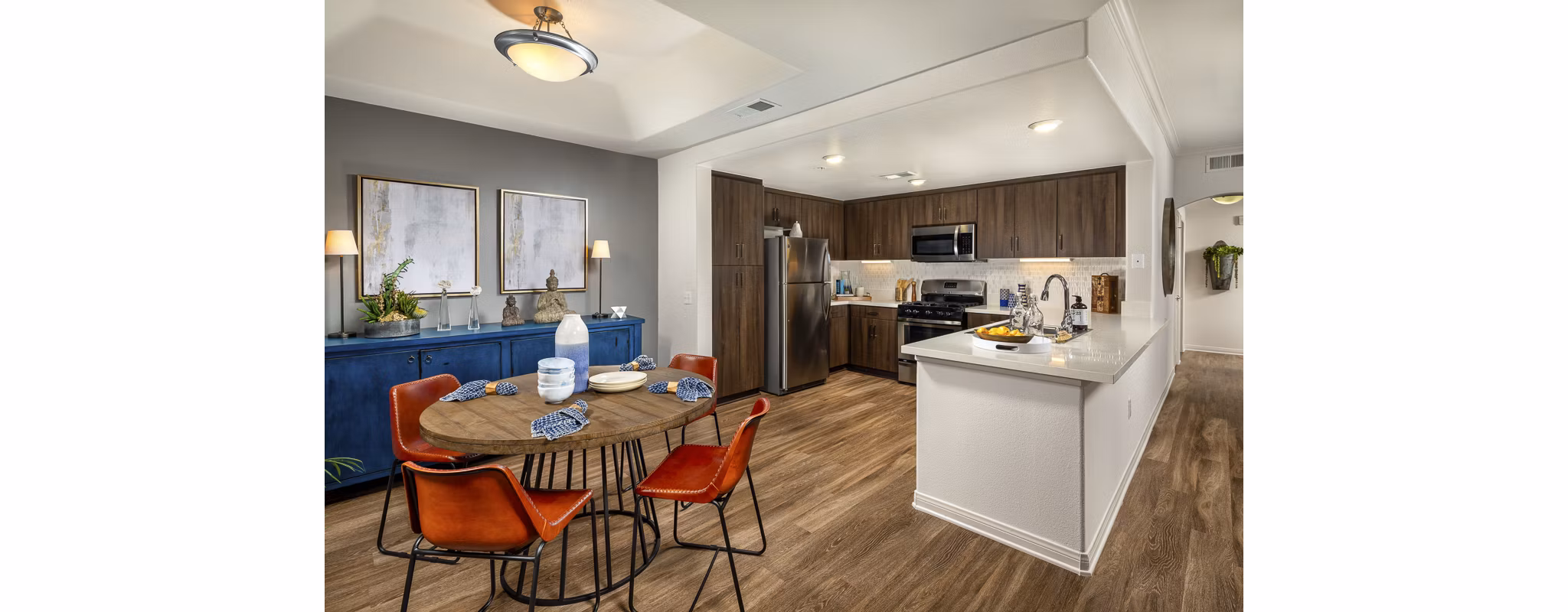Elegant dining room featuring modern decor at The Heights at Chino Hills Apartments