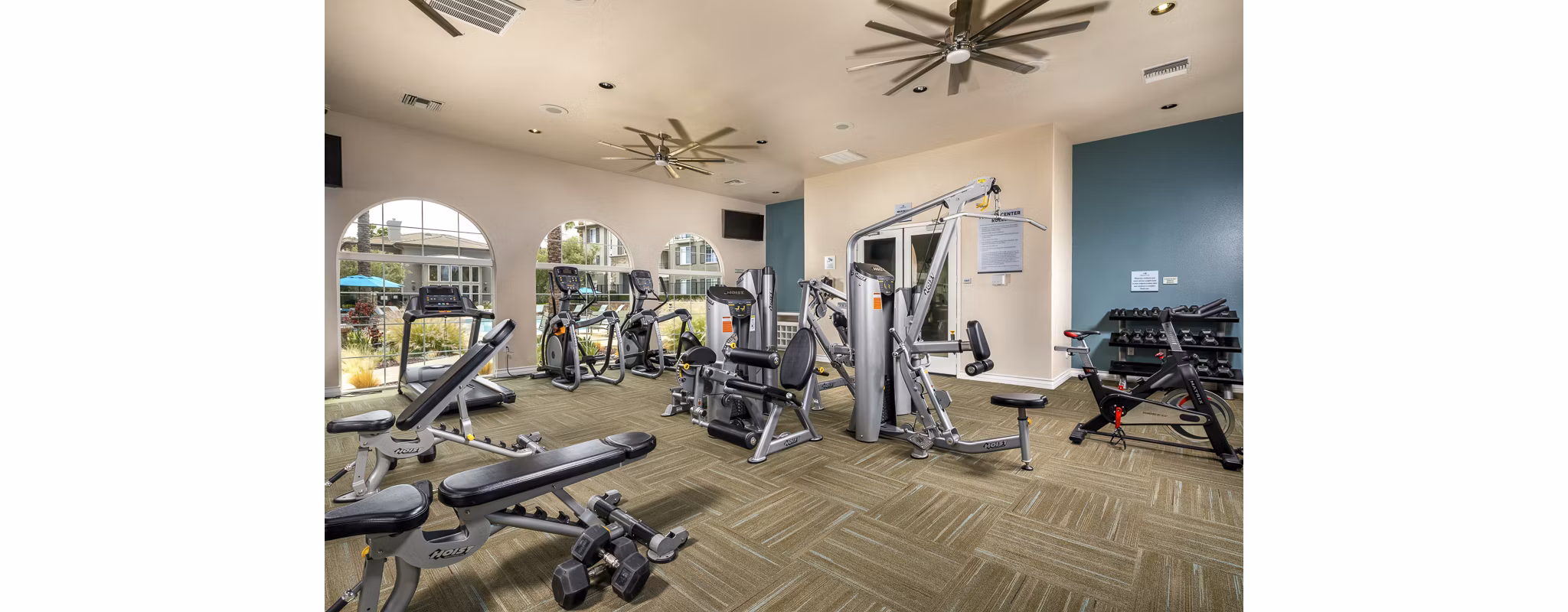 Modern fitness center with state-of-the-art equipment at The Heights at Chino Hills Apartments
