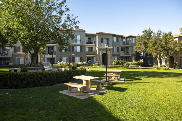 Grill area with modern BBQ facilities at The Heights at Chino Hills Apartments