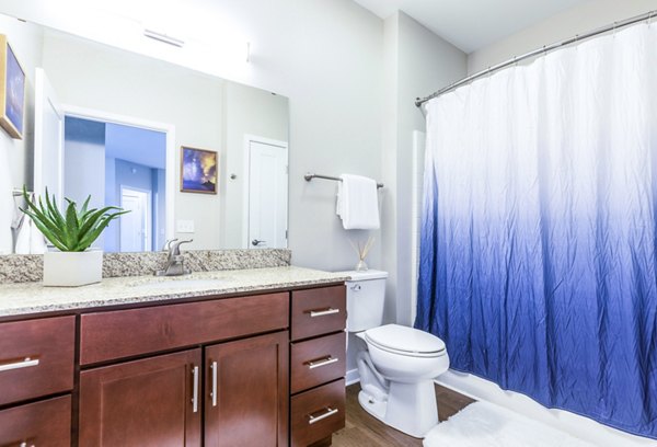 Modern bathroom with sleek fixtures at Overture Central Park Apartments