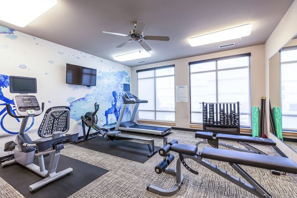Modern fitness center with state-of-the-art equipment at Overture Central Park Apartments Perfect for luxury apartment residents in a prime location