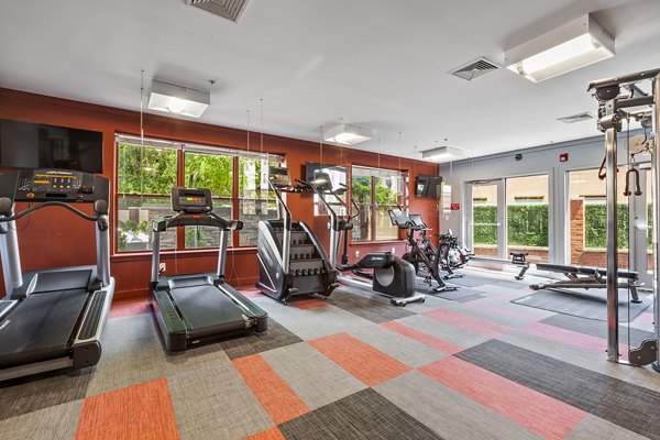 State-of-the-art fitness center with modern equipment at Rutherford Station Apartments