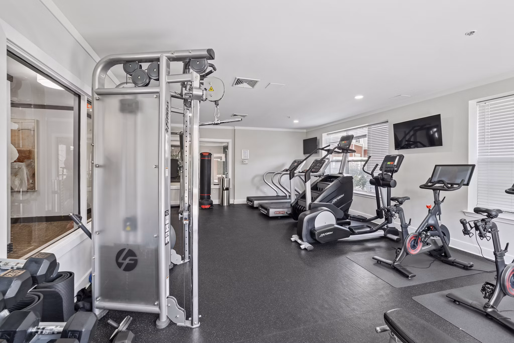 fitness center at Rutherford Station Apartments