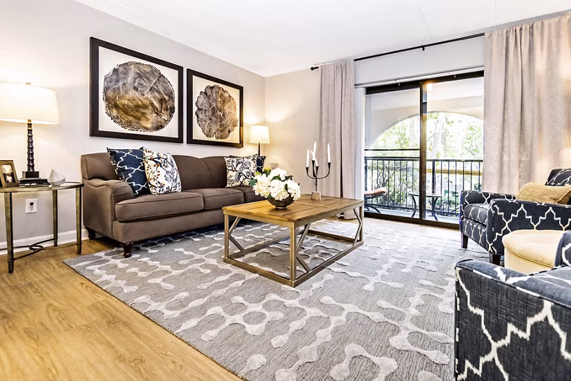 Spacious living room with contemporary design in Avana Weymouth Apartments