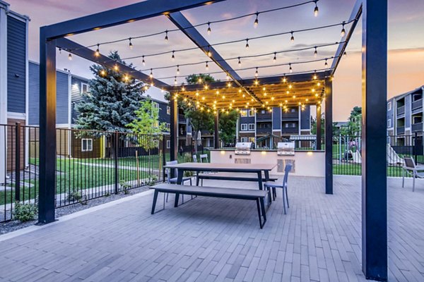 Community pool and grill area at Park Place at 92nd Apartments, ideal for social gatherings and relaxation
