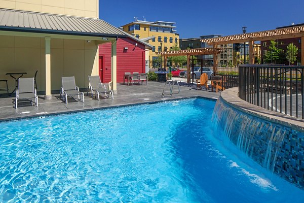 Rooftop pool offering serene views at The Tennyson at Crescent Village luxury apartments