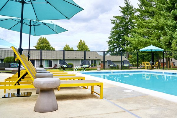 Pool area at Lineage at Willow Creek Apartments