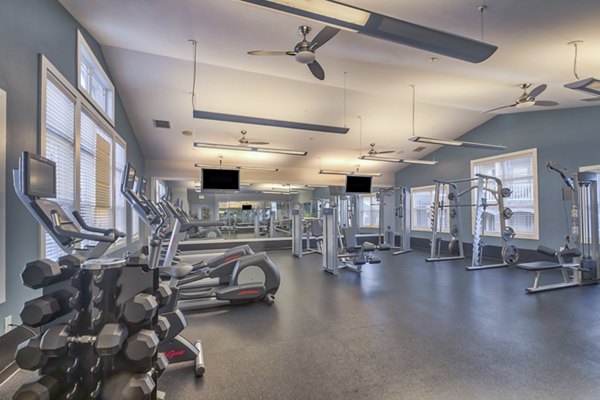 State-of-the-art fitness center with modern equipment at River Oaks Apartments offering luxury living experiences