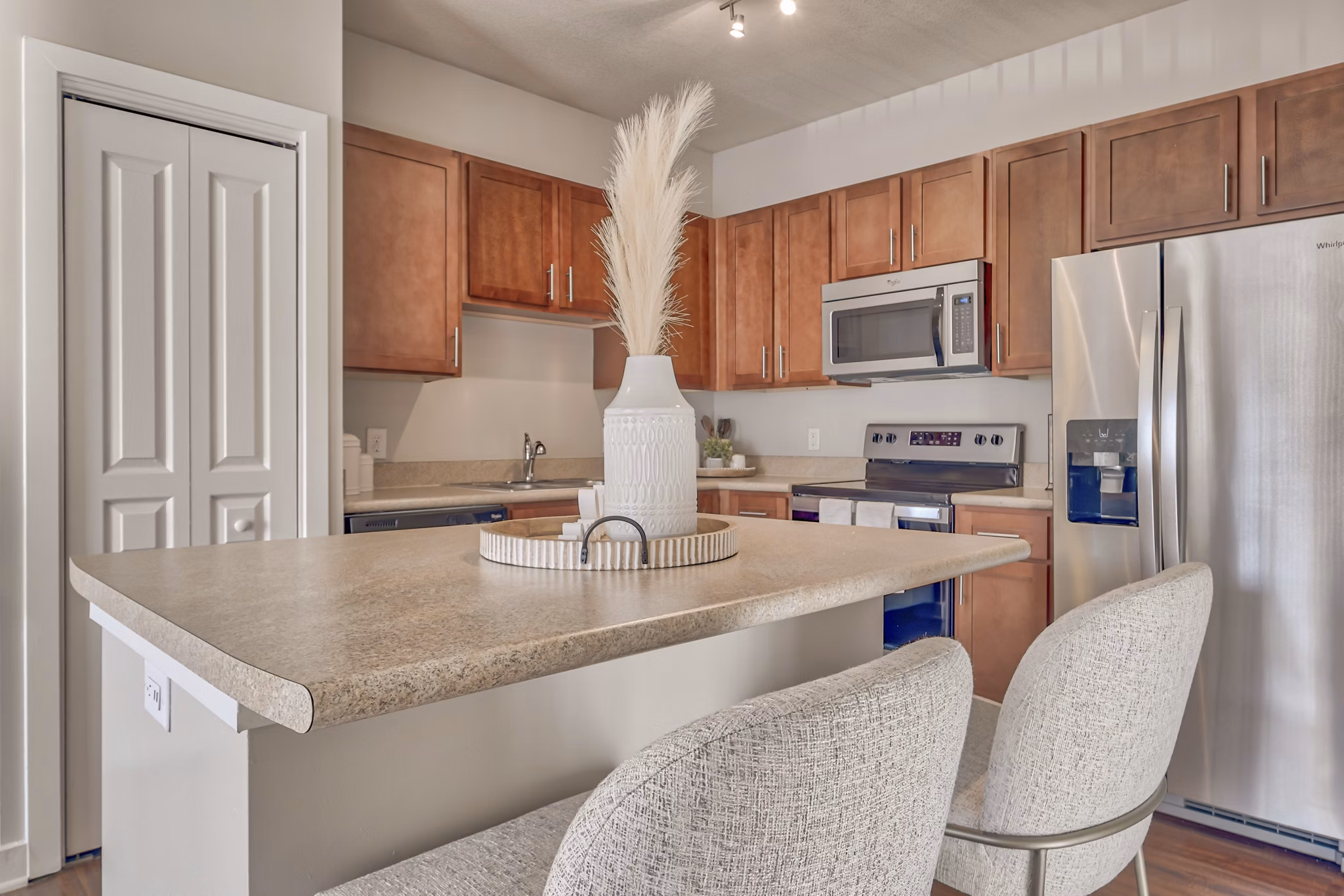 Spacious kitchen with modern appliances at River Oaks Apartments
