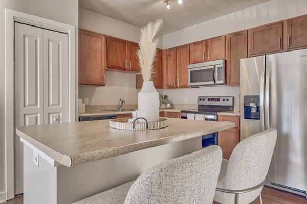 Spacious kitchen with modern appliances at River Oaks Apartments