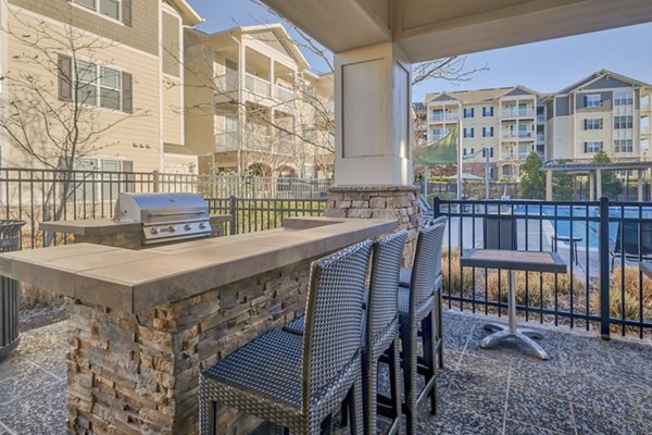 Outdoor grill area with modern amenities at River Oaks Apartments