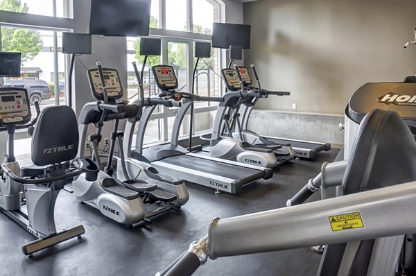 State-of-the-art fitness center with modern equipment at Waterline Apartments, luxury living by Greystar in a prime urban location