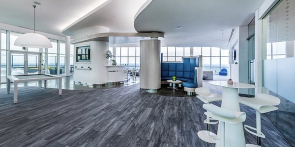 Modern clubhouse with comfy seating and billiards table at Adaire Apartments