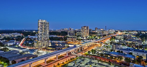 Adaire Apartments: Scenic city view from modern luxury high-rise balcony in Tysons Corner