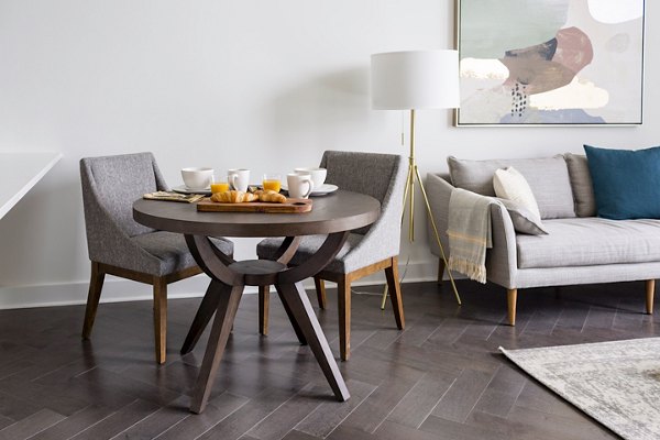 Dining room featuring elegant modern decor at The Pennsylvanian Apartments, luxury living in a historic Greystar property