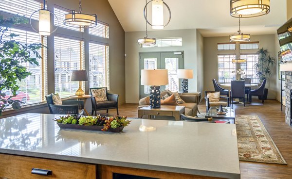 Clubhouse lounge with modern seating and decor at North Bethany Ridge Apartments, offering residents a luxury community space