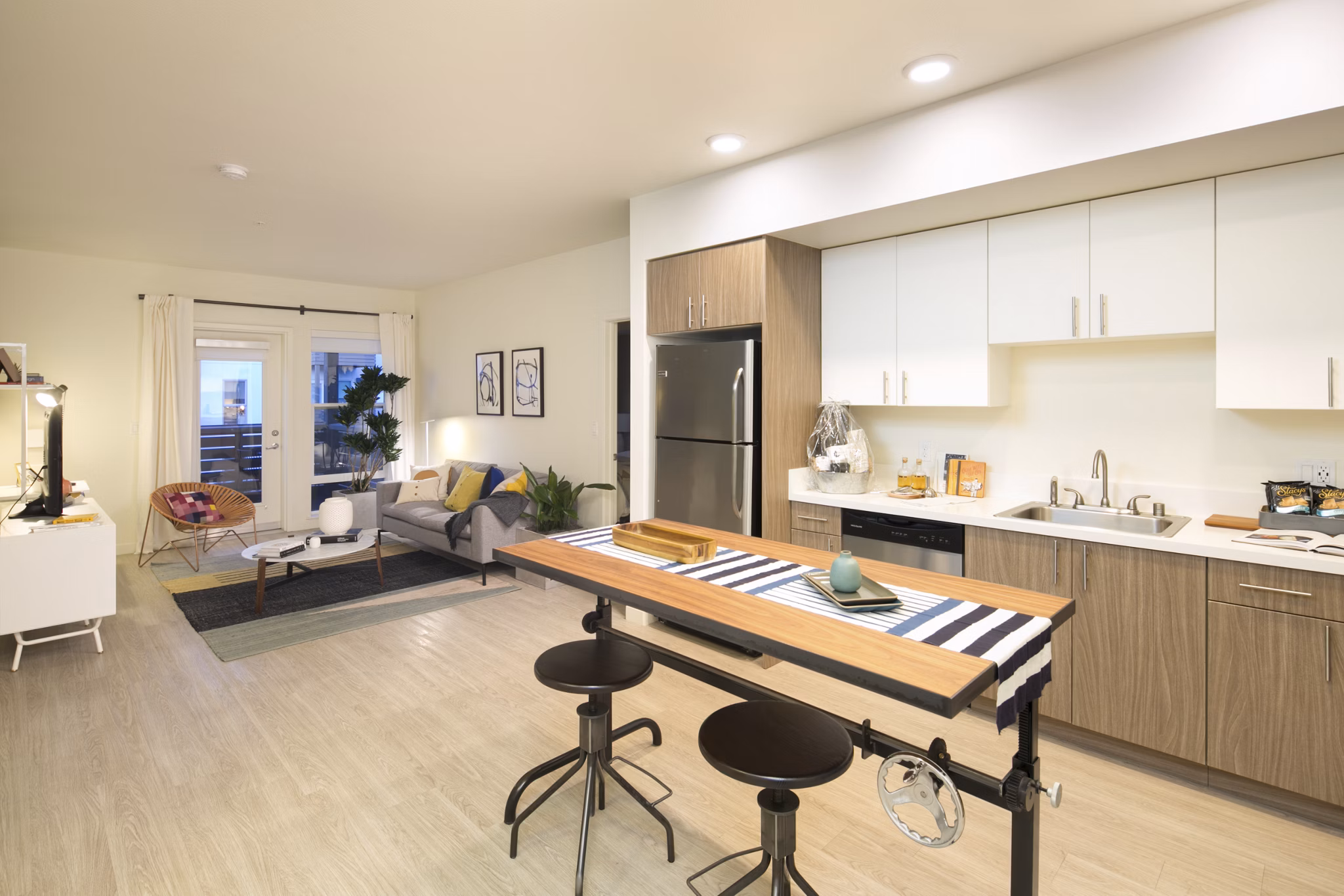 Modern kitchen with stainless steel appliances at Foundry Commons Apartments in California