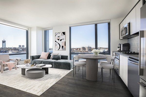 kitchen, dining and living room at The Eddy Apartments
