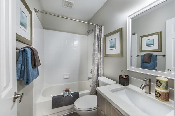 Spacious bathroom with modern fixtures at Avana Rancho Palos Verdes Apartments