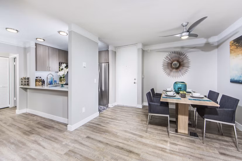 Dining room featuring elegant decor and ample natural light at Avana Rancho Palos Verdes Apartments
