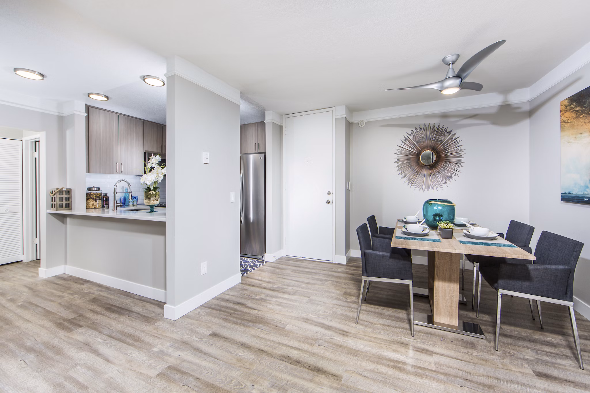 Dining room featuring elegant decor and ample natural light at Avana Rancho Palos Verdes Apartments