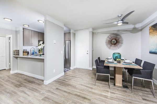 Dining room featuring elegant decor and ample natural light at Avana Rancho Palos Verdes Apartments