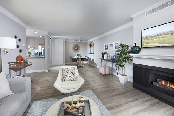 Spacious living room with modern decor at Avana Rancho Palos Verdes Apartments