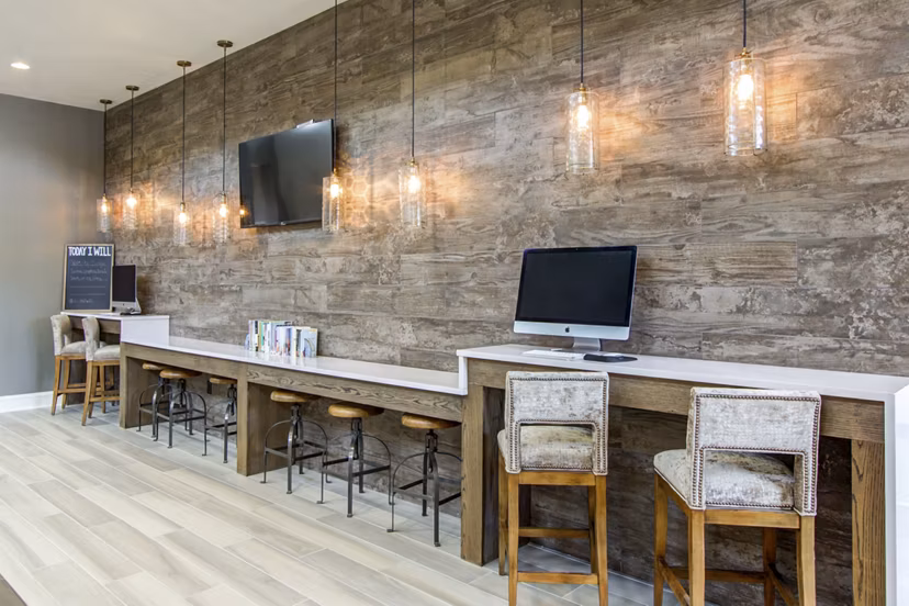 Modern business center with coworking spaces at Bridgeside at Patriots Point Apartments