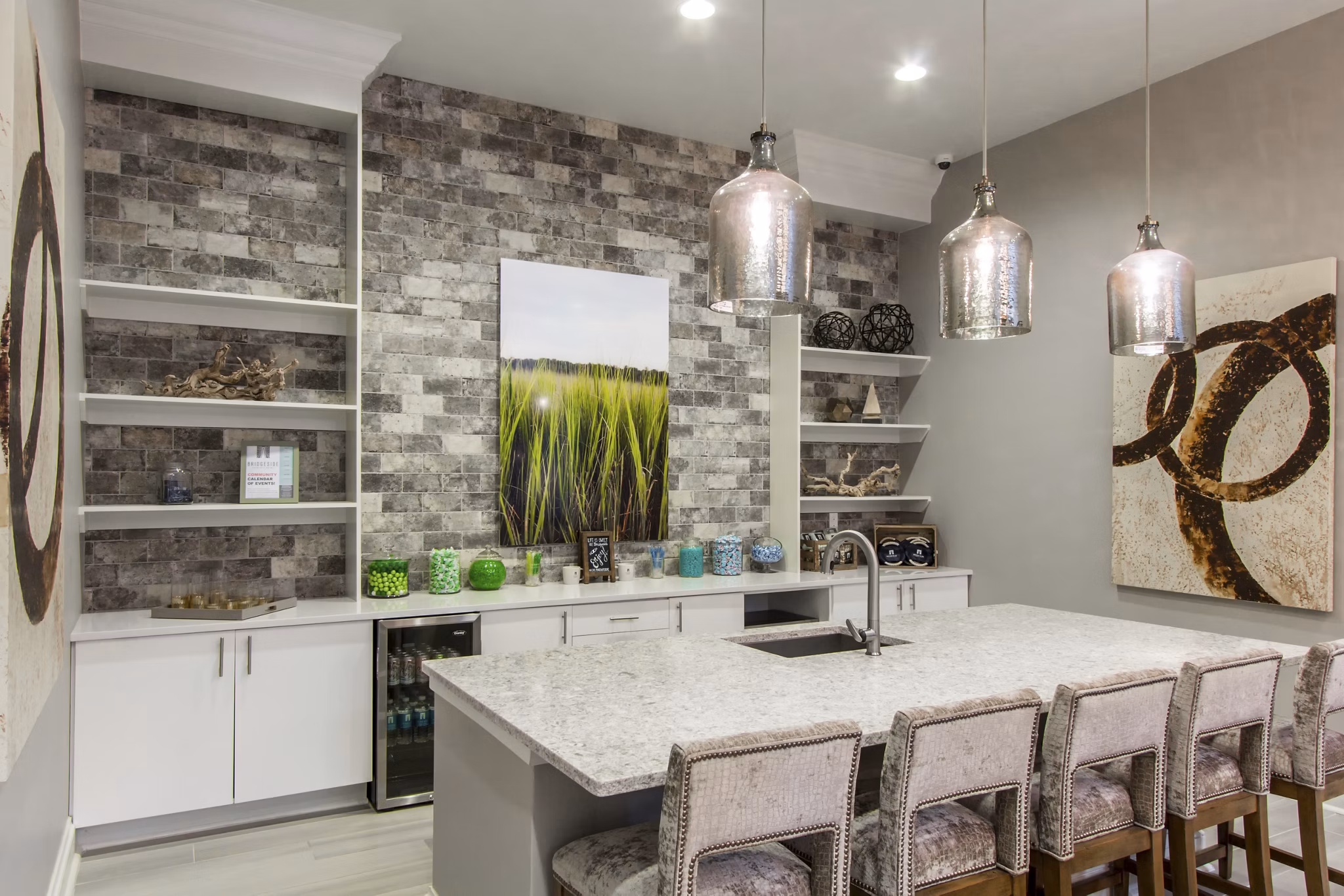 Elegant clubhouse with cozy seating and modern decor at Bridgeside at Patriots Point Apartments
