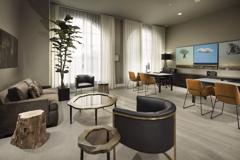 Luxe Pasadena Apartments: Stylish clubhouse with modern furnishings in upscale residential community