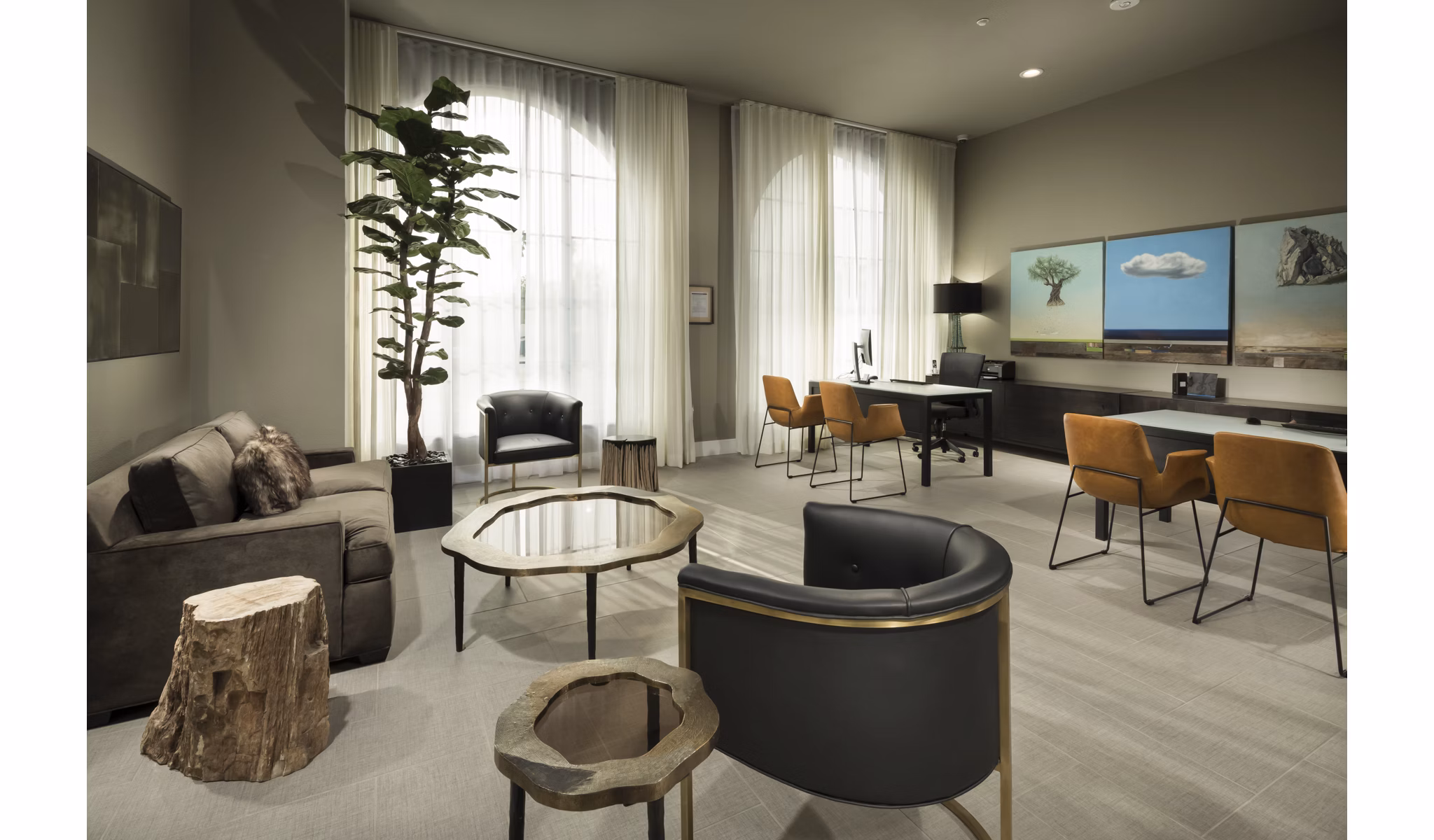 Luxe Pasadena Apartments: Stylish clubhouse with modern furnishings in upscale residential community