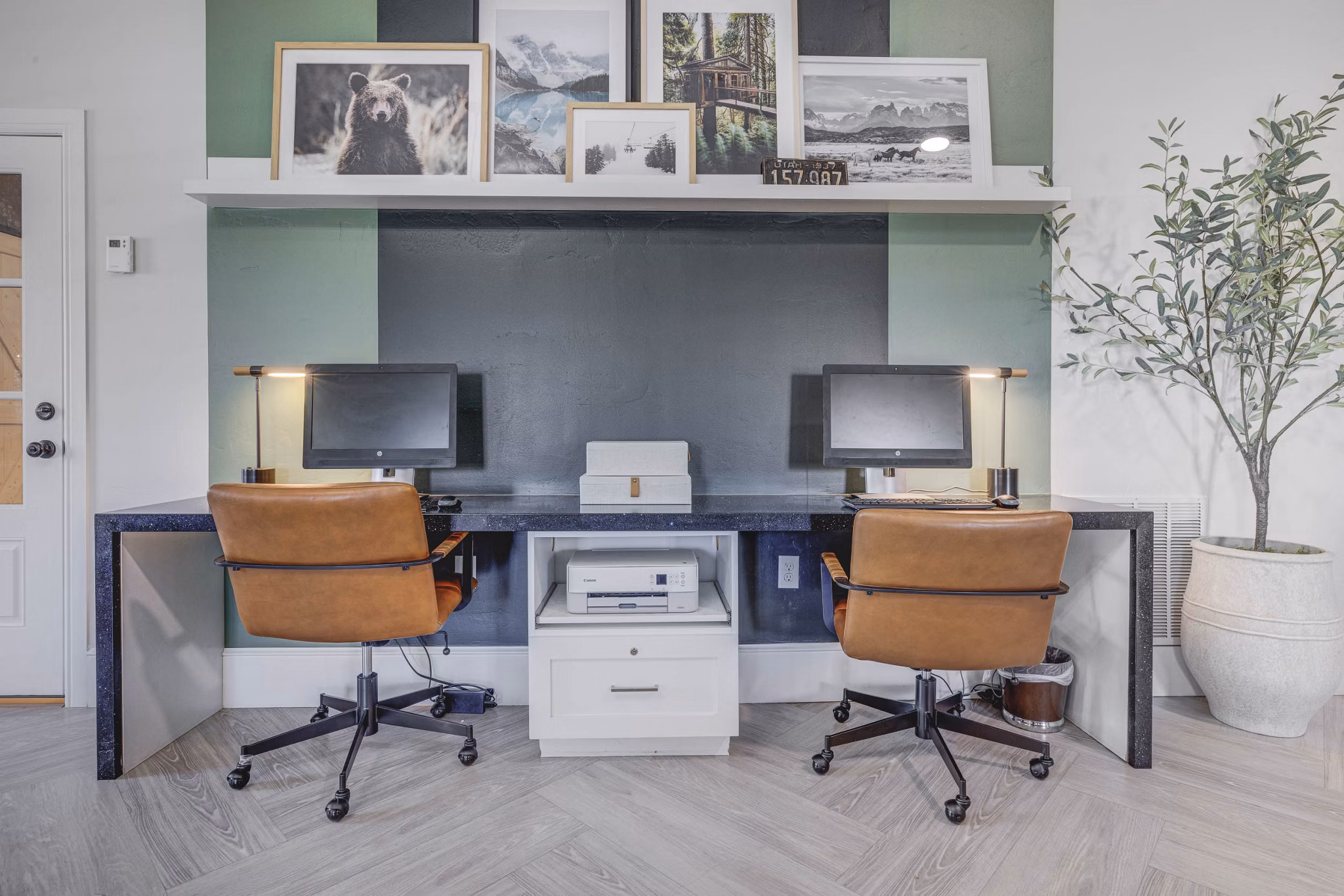 Business center featuring modern workstations and conference facilities at Copperwood Apartments Perfect for remote work and professional meetings
