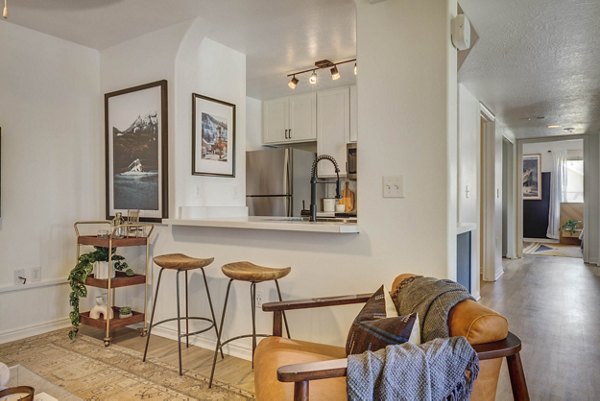 Spacious living room with modern furnishing at Copperwood Apartments