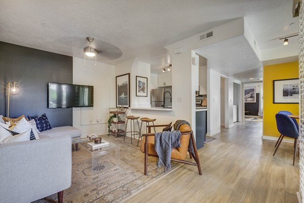 Modern kitchen with stainless steel appliances at Copperwood Apartments