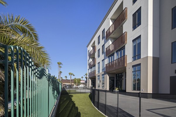 Spacious dog park with agility equipment at Pierside Apartments, perfect for pet-friendly living and outdoor fun