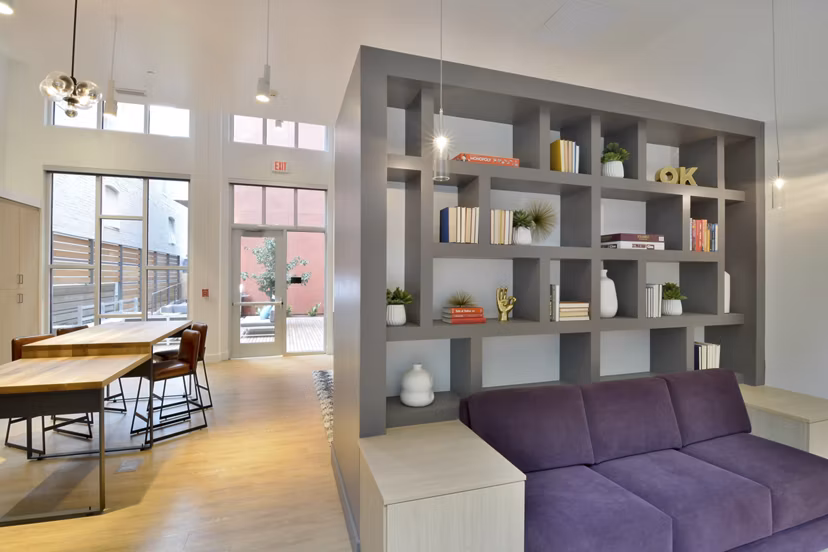 Parker Apartments: Clubhouse with stylish lounge seating and modern dÃ©cor in a luxury community