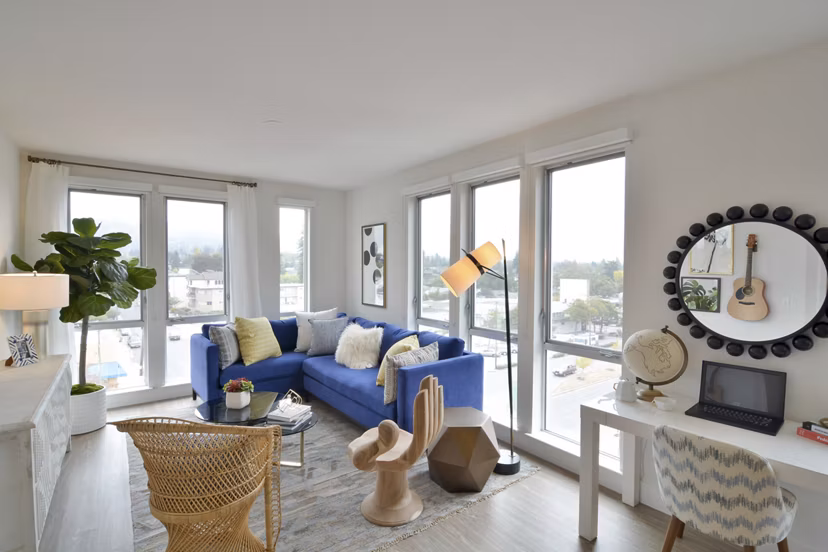 Living room with modern furnishings and natural light at Parker luxury apartments