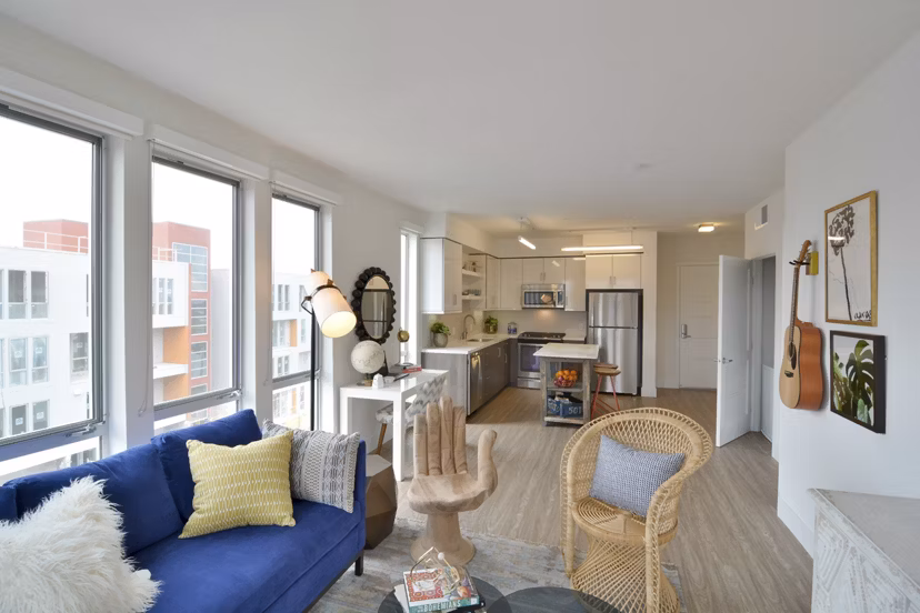 Spacious living room with modern decor in Parker luxury apartments