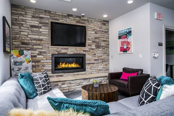 clubhouse fire place at The Rocks Apartments