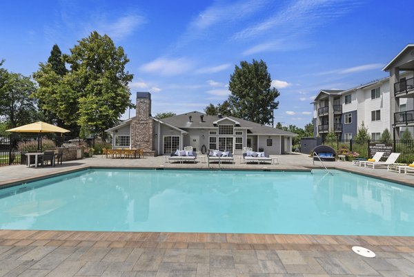 Luxury pool at Rosewood Apartments offering relaxation and scenic views in a premium setting