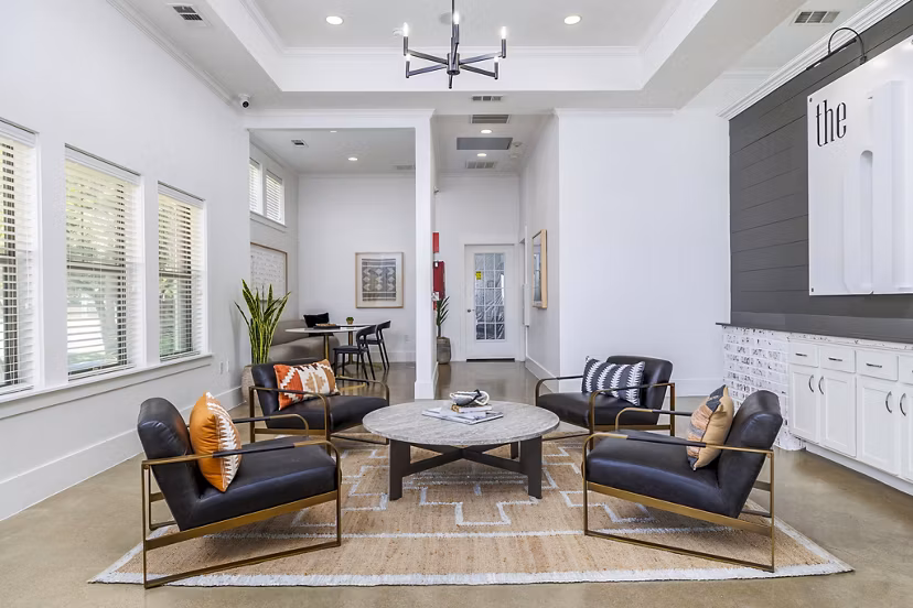 Elegant clubhouse lobby featuring chic decor at The Dorel/Girard Court Apartments