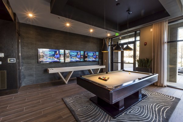 Clubhouse featuring modern design elements at Anderson Flats Apartments, a Greystar luxury apartment community