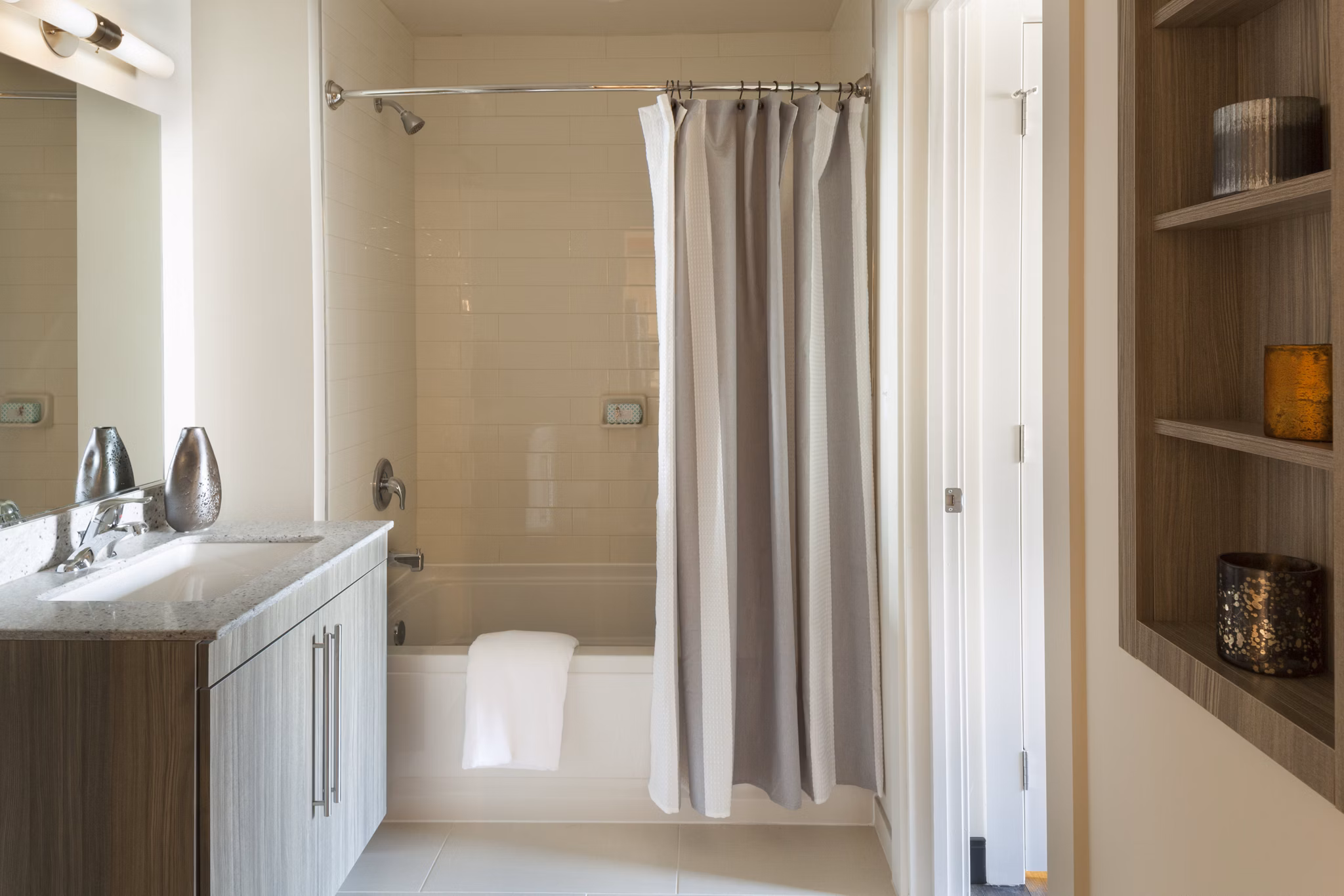Luxurious bathroom featuring polished fixtures at Anthology Apartments