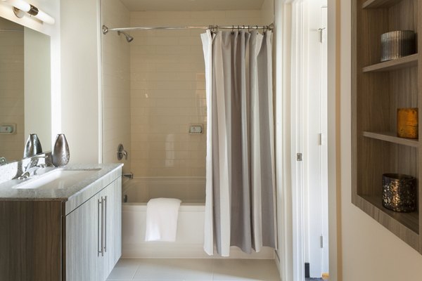 Luxurious bathroom featuring polished fixtures at Anthology Apartments
