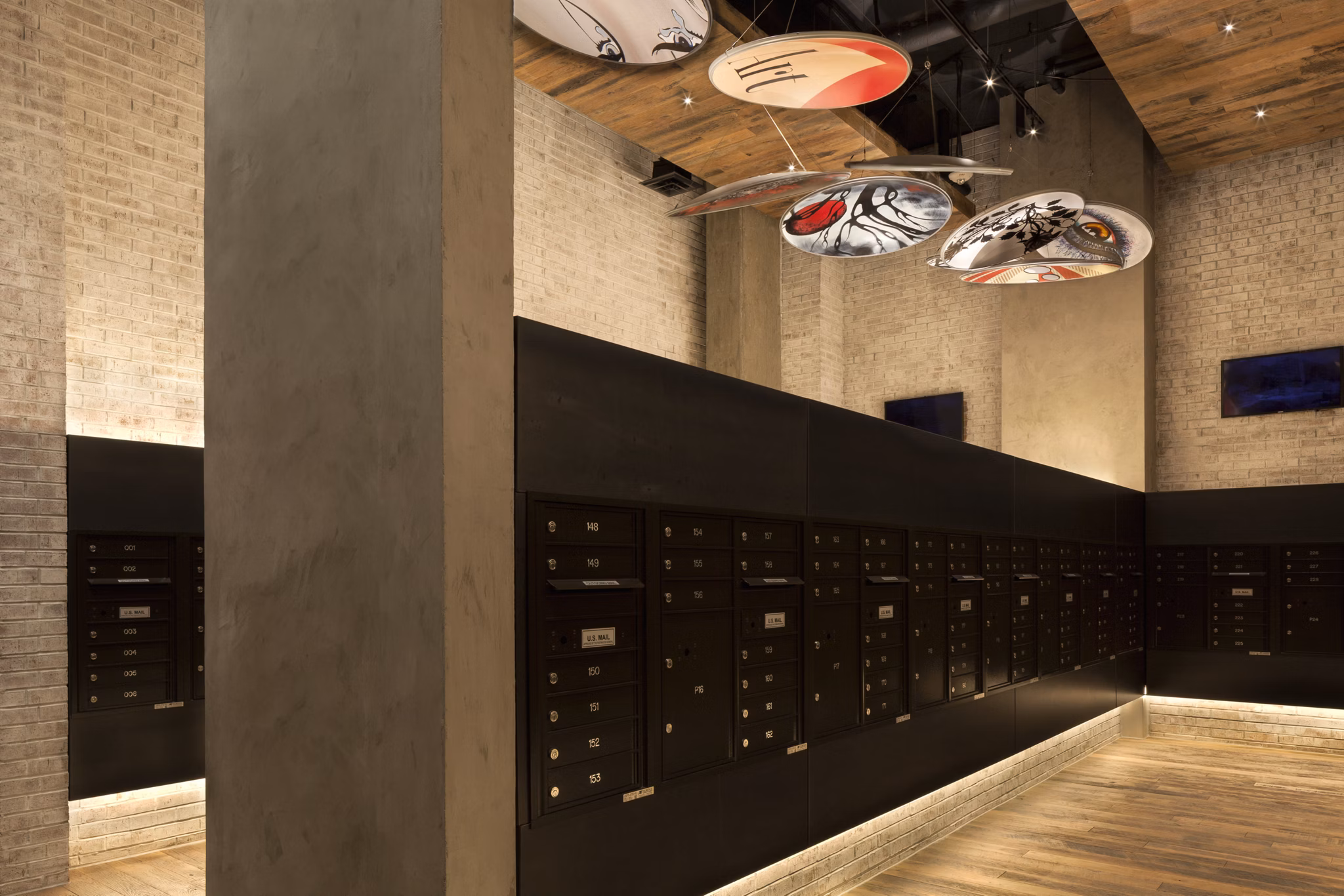 Mail room with secure parcel lockers at Anthology Apartments