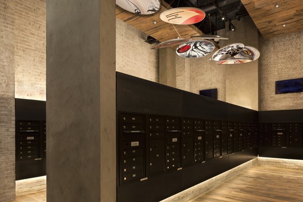 Mail room with secure parcel lockers at Anthology Apartments